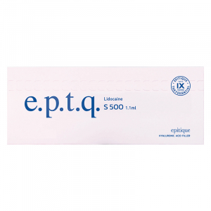 e.p.t.q. S500 Lidocaine est un produit de comblement dermique de densité moyenne à base d'acide hyaluronique stabilisé et purifié. Le produit est fabriqué selon le procédé « The 9 Essentials», ce qui implique 9 critères pour les normes de qualité des prod