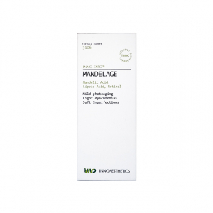 MANDELAGE traite le vieillissement modéré de la peau et les pigmentations superficielles. PEAU SEBORRHEIQUE ET ACNE. INNO EXFO. PEELING MEDICAL. USAGE PROFESSIONNEL.