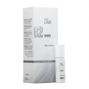 ME-LINE 02 SPOTS est un sérum visage et corps. Sérum blanchissant à base d'acides.Solution dépigmentante pour lentigos solaires. Contribue à l'élimination du pigment dermique mélanique. Renforce le traitement des lentigos et de l'hyperkératose.