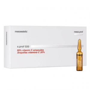 Mesoestetic meso.prof x.prof 020 vitamin C 20% - Solution à l'effet antioxydant, hydratant et raffermissant. Unifie le teint et lui apporte de la luminosité. Améliore l'apparence des peaux dévitalisées et prévient l'apparition des signes causés par le pho