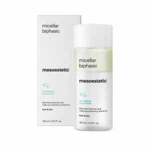 Mesoestetic Micellar Biphasic (1 x 150ml) - Démaquillant biphasique de haute tolérance pour les yeux et les lèvres. Retire doucement la saleté et le maquillage, même waterproof, sans résidu gras. Yeux et lèvres.