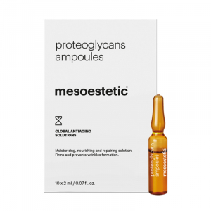 Les ampoules Mesoestetic Proteoglycans ont une formule concentrée et texturée avec des ingrédients actifs pour améliorer le tonus et l'élasticité de la peau. Chaque ampoule individuelle est conditionnée dans un format verre foncé et conditionnée dans une 