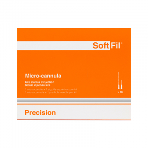 Kit contenant une micro-canule SoftFil® Precision 18G 70mm, calibre interne XL, avec son aiguille à pré-trou 18G. 