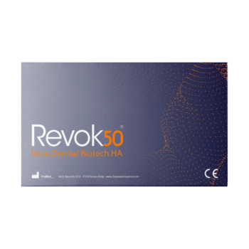 Revok50 est une seringue de gel stÃ©rile conÃ§ue pour les injections intradermiques. Revok50 est un acide hyaluronique stabilisÃ© avec une longueur de chaÃ®ne double uniforme de 2 200 kDa