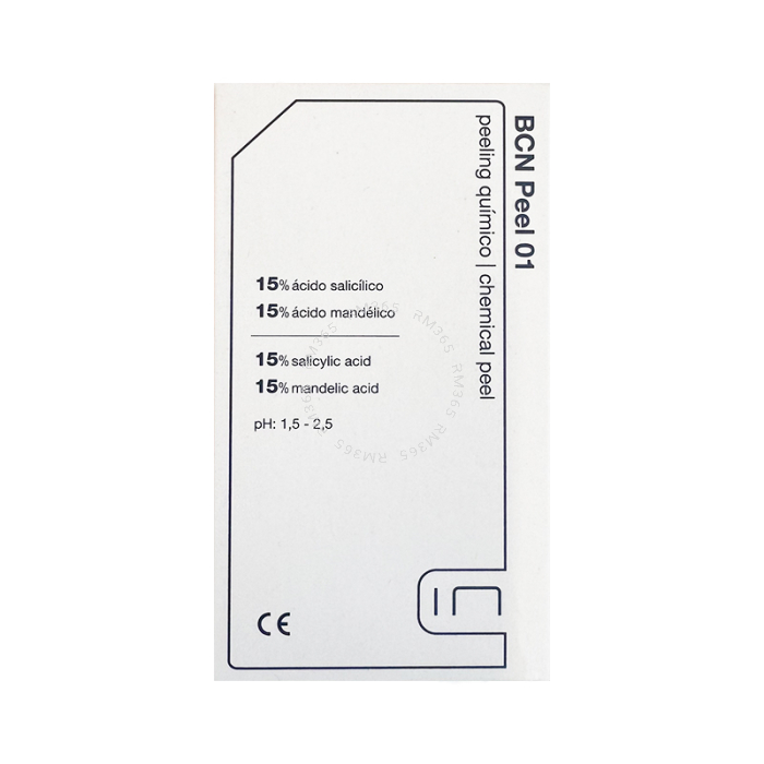 BCN Peel #01 Peau à tendance acnéique est un exfoliant chimique qui combine l'acide alpha-hydroxy (AHA) acide mandélique avec l'acide bêta-hydroxy (BHA) acide salicylique. Il se caractérise par ses effets kératolytiques, astringents, antimicrobiens et ant BCN Peel #01 Peau à tendance acnéique est un exfoliant chimique qui combine l'acide alpha-hydroxy (AHA) acide mandélique avec l'acide bêta-hydroxy (BHA) acide salicylique. Il se caractérise par ses effets kératolytiques, astringents, antimicrobiens et ant