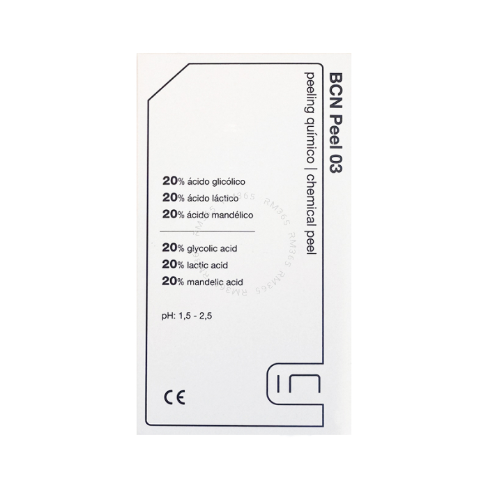 Le BCN Peel #03 Depigmentant est un exfoliant chimique qui combine trois acides alpha-hydroxylés (AHA) : l'acide lactique, l'acide mandélique et l'acide glycolique. Il se caractérise par son action dépigmentante, antioxydante et régénérante. Le BCN Peel #03 Depigmentant est un exfoliant chimique qui combine trois acides alpha-hydroxylés (AHA) : l'acide lactique, l'acide mandélique et l'acide glycolique. Il se caractérise par son action dépigmentante, antioxydante et régénérante.