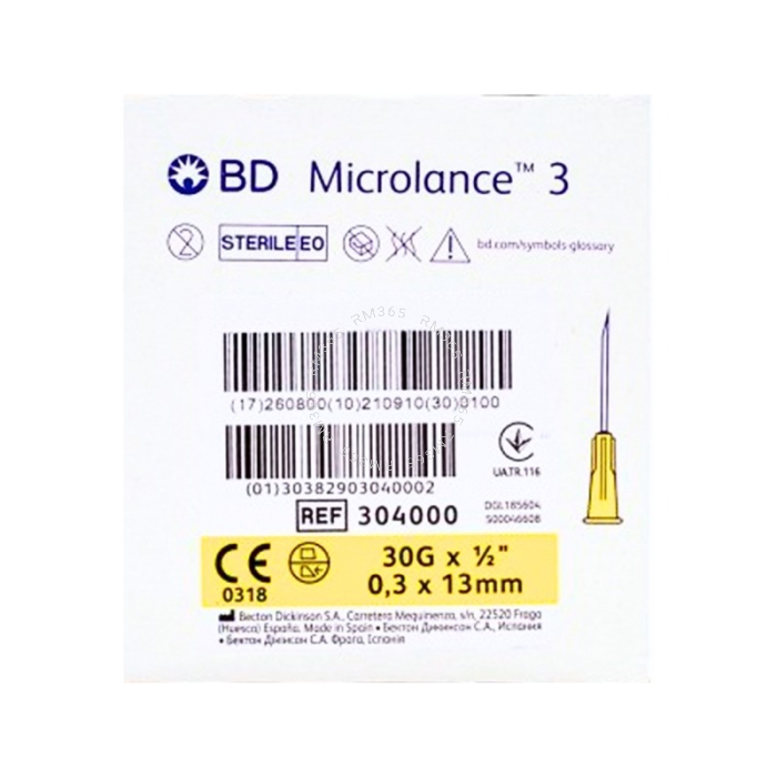 BD Microlance Hypodermic needle (30G x 13mm) x 100présentent des parois minces permettant l'utilisation d'aiguilles plus fines avec une lumière plus large, augmentant ainsi le débit pendant les prélèvements et les injections.