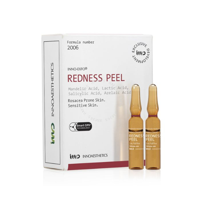 INNO-EXFO Redness - Peeling chimique pour les peaux à tendance rosacée. Il régule la microcirculation cutanée, atténue l'inflammation et les télangiectasies (couperose). Offre un teint uniforme et éclatant.