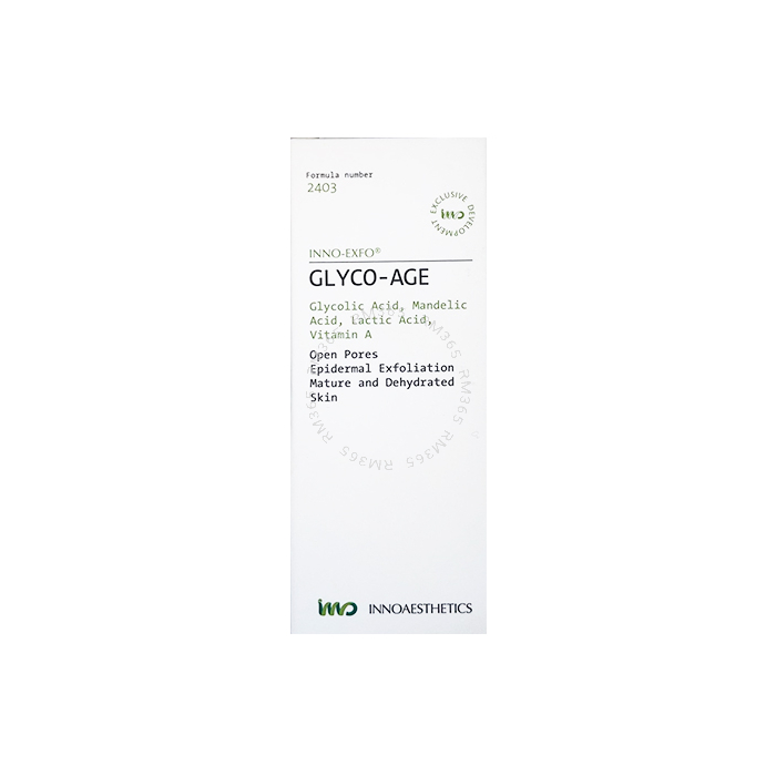 GLYCO-AGE 30 ml INNOAESTHETICS pour une exfoliation épidermique contrôlée. Améliore les hydrations et réduit les pores ouverts. INNO EXFO. PEELING MEDICAL. USAGE PROFESSIONNEL.