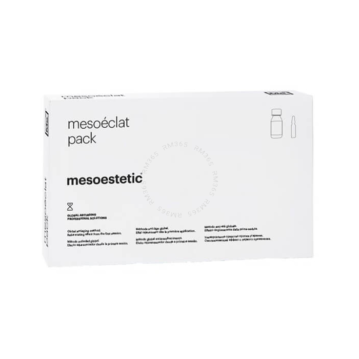 Mesoestetic Mesoeclat Pack - Traitement cosmétique multifonctionnel du vieillissement facial. Elle produit un rajeunissement facial, neutralise les radicaux libres et favorise un effet éclaircissant à l´action anti-tâche puissante. Elle augmente la lumino