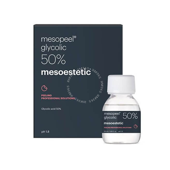 Mesoestetic Mesopeel Glycolic 50% - Peeling superficiel à 50% d'acide glycolique. Indiqué pour traiter le vieillissement cutané modéré, dyschromies modérées et les cicatrices superficielles dues à l’acné.