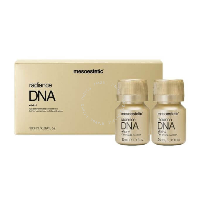 Mesoestetic Radiance DNA elixir - ANTIAGING REDENSIFYING SOLUTIONS.
Nutritional supplement based on hyaluronic acid, biotin and organic silicon.